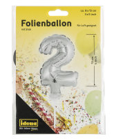 Folienballon &quot;2&quot; mit Stab, 13 cm, f&uuml;r Luft geeignet, silber