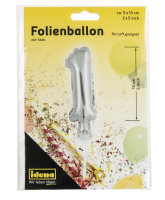 Folienballon "1" mit Stab, 13 cm, für Luft...
