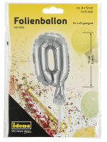 Folienballon &quot;0&quot; mit Stab, 13 cm,  f&uuml;r Luft geeignet, silber