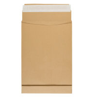 Braune Faltentaschen B4 aus FSC-recyceltem Material mit Haftklebestreifen und ohne Fenster, 25 Stück, 150g/m², 4 cm Boden
