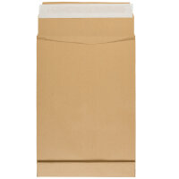 Braune Faltentaschen B4 aus 100% recyceltem FSC-zertifiziertem Papier, 130 g/m², mit 4 cm Boden ohne Fenster und haftklebender