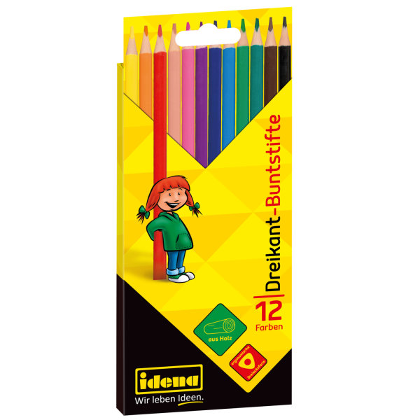 Dreikant-Buntstifte, FSC® 100 %, 12 Farben, ergonomische Form