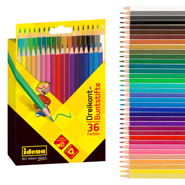 Dreikant-Buntstifte, 36 Farben, holzfrei, ergonomische Form