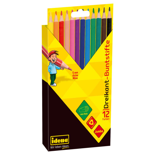 12er Set Dreikant-Buntstifte in Jumbo-Größe mit ergonomischer Form und FSC 100%-Zertifizierung